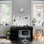 Vicco - coiffeuse sherry, noir, 120 cm avec tabouret