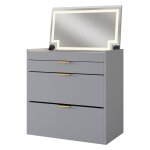 Coiffeuse wanja, gris, 80 cm avec banc et miroir led, vicco