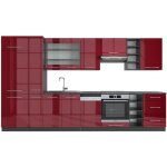 Vicco - cuisine fame - line, bordeaux haute brillance / anthracite, 355 cm sans plan de travail