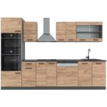 Vicco - cuisine r - line, ch�ne dor� / anthracite, 300 cm avec armoire haute, sans plan de travail
