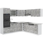 Vicco - cuisine en angle r - line, bton / blanc, 237 x 60 cm sans plan de travail