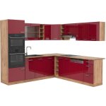 Vicco - cuisine en angle r - line, bordeaux brillant / chêne doré, 237 x 60 cm sans plan de travail Vicco - cuisine en angle r - line, bordeaux brillant / chêne doré, 237 x 60 cm sans plan de travail