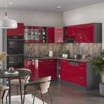Vicco - cuisine en angle r - line, bordeaux haute brillance / anthracite, 237 x 60 cm sans plan de travail ...