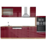 Vicco - cuisine fame - line, bordeaux brillant / ch�ne dor�, 300 cm avec armoire haute, sans plan de ...