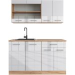 Vicco - cuisine r - line, blanc brillant / ch�ne dor�, 140 cm sans plan de travail