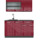 Vicco - cuisine r - line, bordeaux haute brillance / anthracite, 140 cm sans plan de travail