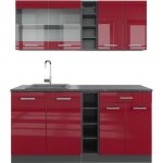 Vicco - cuisine r - line, bordeaux haute brillance / anthracite, 160 cm sans plan de travail