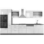 Vicco - cuisine r - line, blanc brillant / anthracite, 350 cm avec armoire haute, sans plan de travail ...