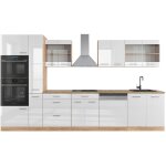 Vicco - cuisine r - line, blanc brillant / chêne doré, 350 cm avec armoire haute, sans plan de travail ... Vicco - cuisine r - line, blanc brillant / chêne doré, 350 cm avec armoire haute, sans plan de travail ...