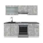 Vicco - cuisine r - line, b�ton / blanc, 200 cm sans plan de travail