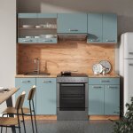 Vicco - cuisine r - line, bleu - gris / ch�ne dor�, 200 cm sans plan de travail