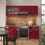 Vicco - cuisine r - line, bordeaux brillant / ch�ne dor�, 200 cm sans plan de travail