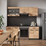 Vicco - cuisine r - line, ch�ne dor� / anthracite, 200 cm sans plan de travail