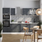 Vicco - cuisine r - line, noir b�ton / blanc, 300 cm sans plan de travail