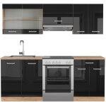 Vicco - cuisine r - line, noir brillant / ch�ne dor�, 200 cm, pt ch�ne