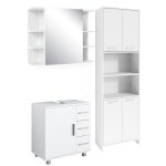 Vicco - ensemble de meubles de salle de bain maris, blanc, 3 pi�ces, avec armoire haute, armoire de toilette ...