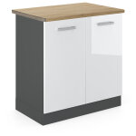Vicco - meuble bas sous - �vier r - line, blanc haute brillance, 80 cm, pt ch�ne