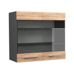 Vicco - meuble de cuisine haut vitr� fame - line, ch�ne de force dor�, 80 cm