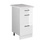 Meuble cuisine r - line, blanc haute brillance, 40 cm avec tiroirs, pt marbre vicco