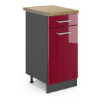 Vicco - meuble cuisine r - line, rouge bordeaux haute brillance, 40 cm, pt ch�ne