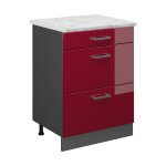 Vicco - meuble cuisine r - line, rouge bordeaux haute brillance, 60cm pt marbre