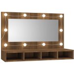 Armoire � miroir avec led ch�ne marron 90x31, 5x62 cm