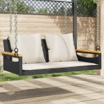 Balancelle avec coussins noir 109x62x40 cm r�sine tress�e vidaxl