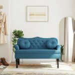 Vidaxl ? banc avec coussins en velours bleu 120, 5x65x75 cm ? design capitonn� ? accoudoirs roul�s ? ...