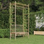 Vidaxl ? banc de jardin en bambou avec pergola 116 x 52 x 220 cm ? acier galvanis� ? pour espaces ext�rieurs ...