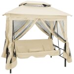 Vidaxl ? balancelle convertible 2 places ? cadre acier rev�tu ? coussin imperm�able 6cm ? dimensions ...
