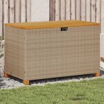 Bo�te de rangement de jardin beige r�sine tress�e bois d'acacia