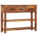 Vidaxl ? buffet en bois d'acacia massif 110x30x80 cm ? 3 tiroirs ? finition laqu�e marron clair miel ...