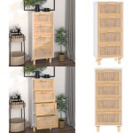 Vidaxl - buffet blanc 40x30x90 cm bois de pin massif et rotin naturel - buffet - meuble de rangement ...