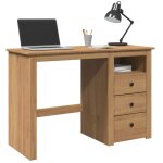 Vidaxl ? bureau droit en bois massif de pin 112x45x75 cm ? 3 tiroirs et compartiment de rangement ? finition ...