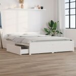 Vidaxl ? cadre de lit blanc 140x190 cm avec 4 tiroirs ? bois de pin massif ? t�te de lit classique ? ...