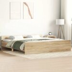 Vidaxl ? cadre de lit ch�ne sonoma 180x200 cm ? bois d'ing�nierie et pin massif ? t�te de lit pour soutien ...