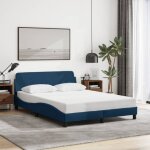 Vidaxl ? cadre de lit bleu 140x190 cm ? t�te de lit en tissu 100% polyester ? structure en m�tal et bois ...