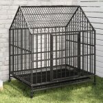 Cage pour chien avec roues noir gris acier galvanis