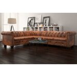 Vidaxl - canap� d'angle chesterfield 6 places cuir artificiel marron