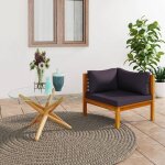 Canap d'angle sectionnel et coussins gris fonc bois d'acacia