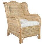 Canap avec coussin rotin naturel et lin