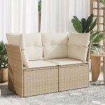 Vidaxl - canap� de jardin avec coussins 2 places beige r�sine tress�e