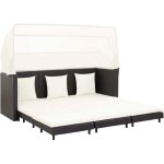 Vidaxl - canapé - lit extensible 3 places avec toit résine tressée noir Vidaxl - canapé - lit extensible 3 places avec toit résine tressée noir