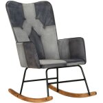 Chaise à bascule gris cuir véritable et toile vidaxl Chaise à bascule gris cuir véritable et toile vidaxl
