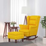 Vidaxl - chaise  bascule avec pieds en bois et tabouret jaune velours