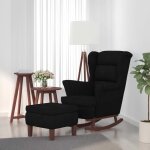 Vidaxl - chaise  bascule avec pieds en bois et tabouret noir velours