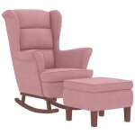 Vidaxl - chaise  bascule avec pieds en bois et tabouret rose velours