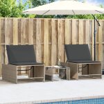 Chaises longues lot de 2 avec table gris rsine tresse