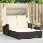Vidaxl - chaise longue double avec auvent et coussins marron poly rotin