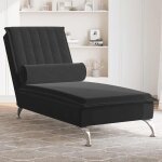 Chaise longue de massage avec traversin noir velours - vidaxl